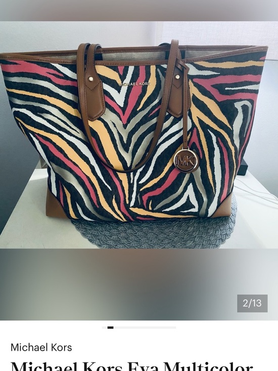 Michael Kors Handbags - Michael Kors Multicolor Zebra-Print Tote with Brown Trim